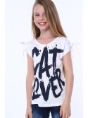 Girls\' blouse with short sleeves and an inscription, white NDZ81690 - Online store - Boutique